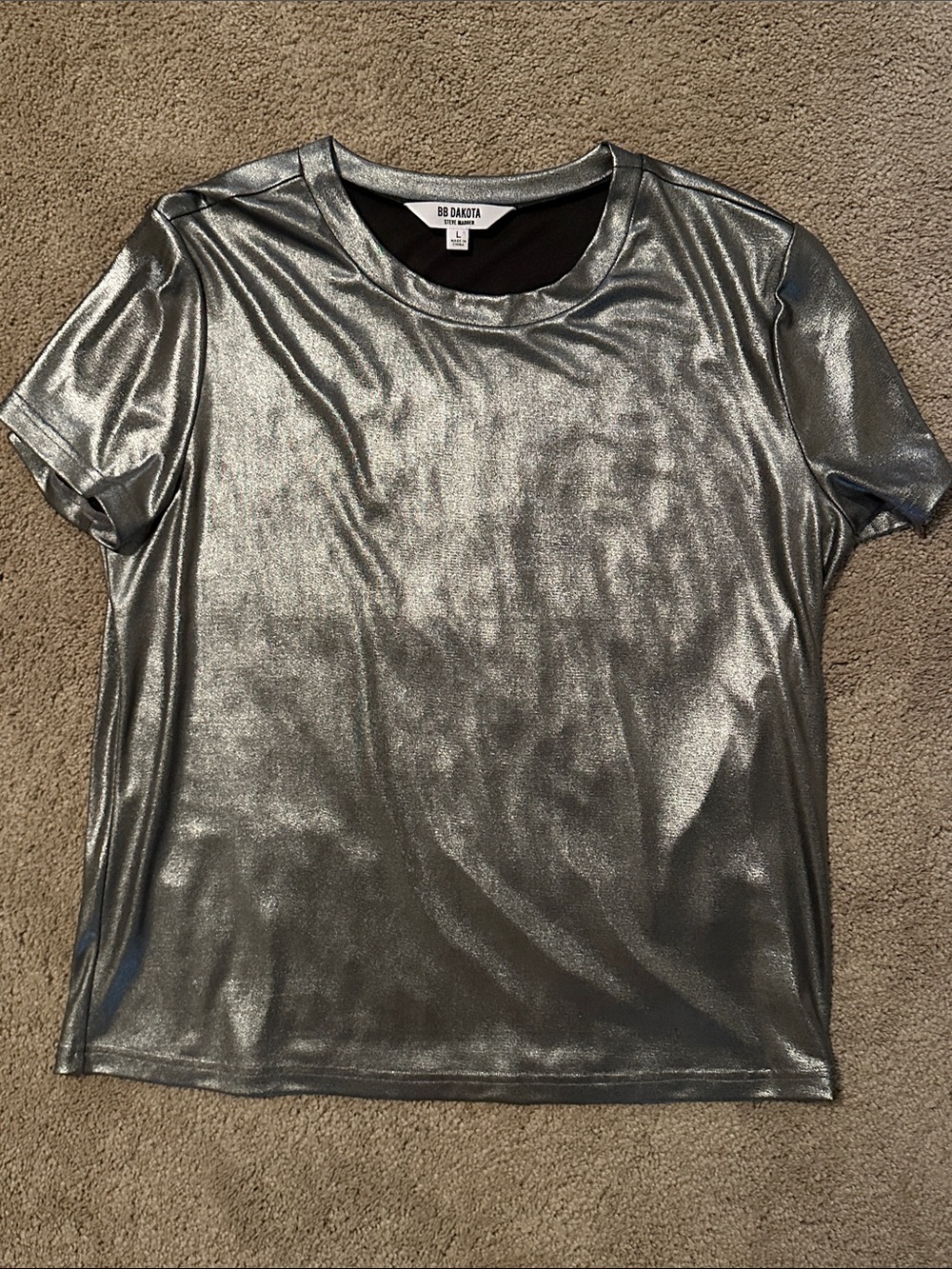 BB Dakota Metallic Silver Short Sleeve Tee